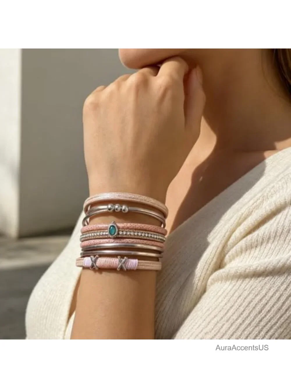 Layered Wrap Leather Cuff Bracelet Boho Rhinestone Clasp
